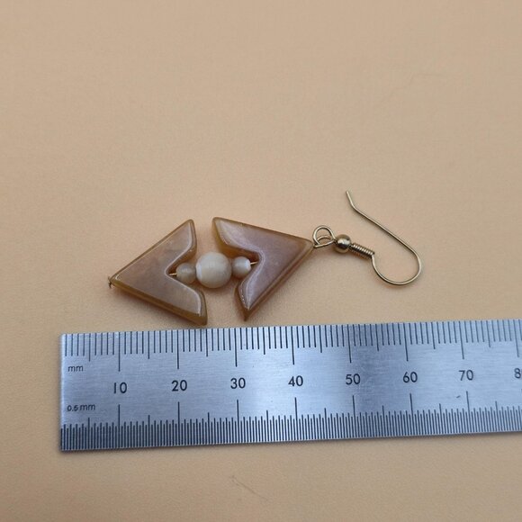 Gold Over Copper Orange Yellow Aventurine Stone Vintage Earrings A5971 - Picture 4 of 5